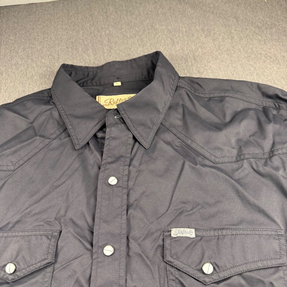 Rafter C Outdoors Mens XL Black Western Pearl Snap Long Sleeve Shirt Pockets